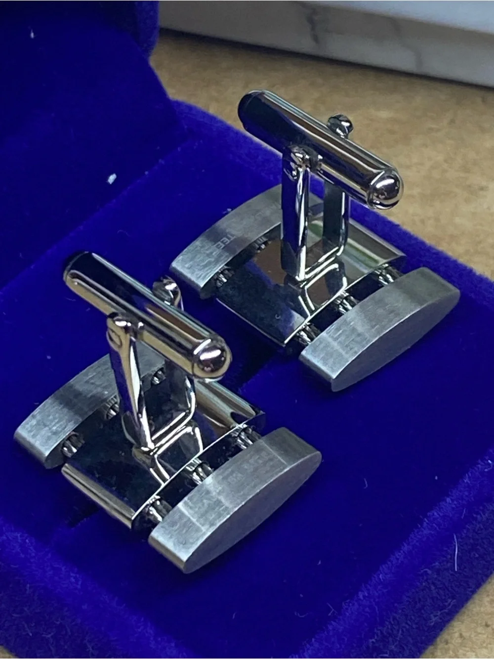 Polished Silver Link Cufflinks for Men